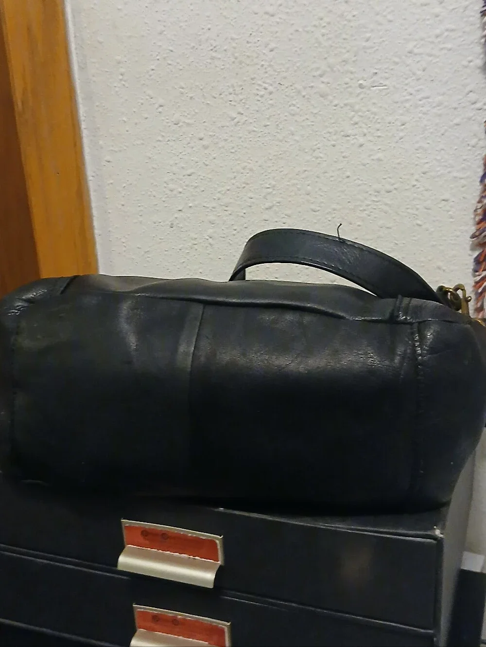 American Leather Co Black Leather Shoulder Bag Hobo Purse Slouchy Brass Accents